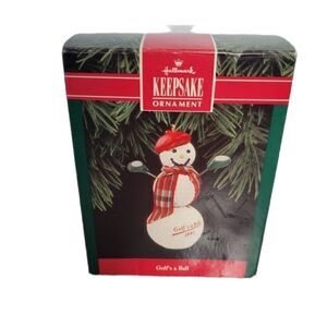 Hallmark Keepsake Minature Vintage  Christmas Ornament Snowman Golf 1992